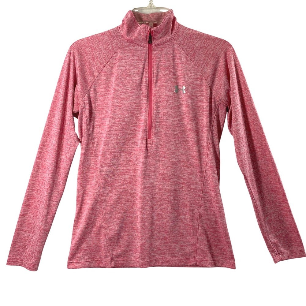 Under Armour HeatGear Pink Heathered Long Sleeve Half Zip Pullover Womens Small